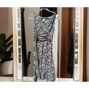 Cato Women's Dress-Brown w/White+Blue Floral Design-Sleeveless-Fitted Waist-Sz 6